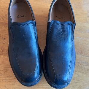 Clarks Black Leather Slip-On Shoes